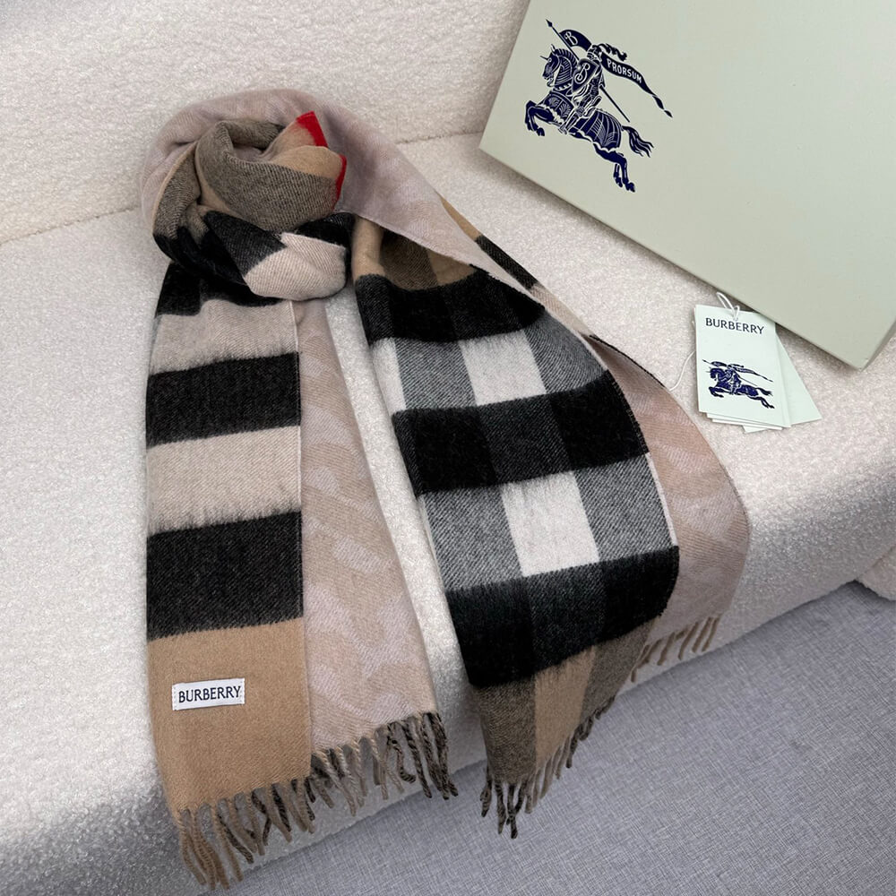Bv*b*rry Reversible Check And Monogram Cashmere Scarf