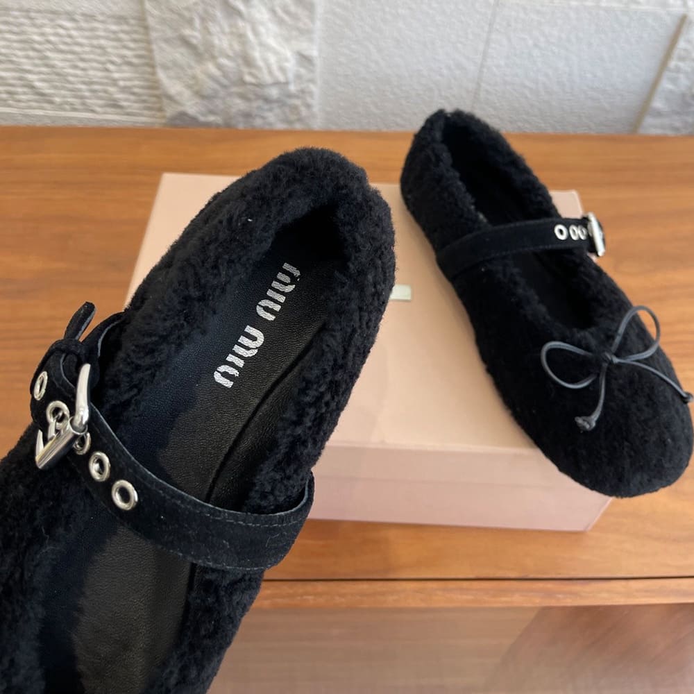 M1um1u Shearling ballerinas