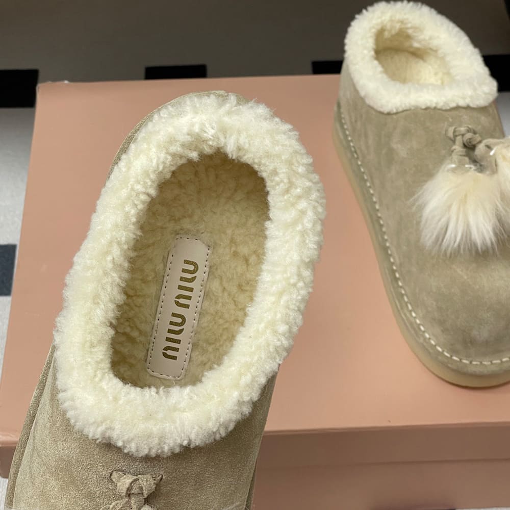 M1um1u Suede and shearling mules