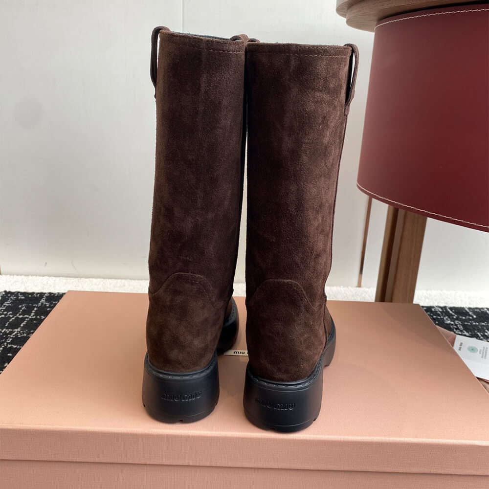 M1um1u Suede Tall Moto Boots