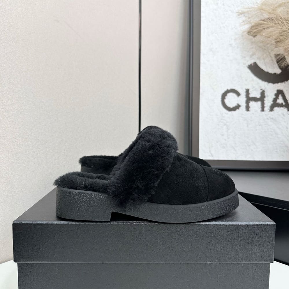 Ch**el Suede Shearling Mules