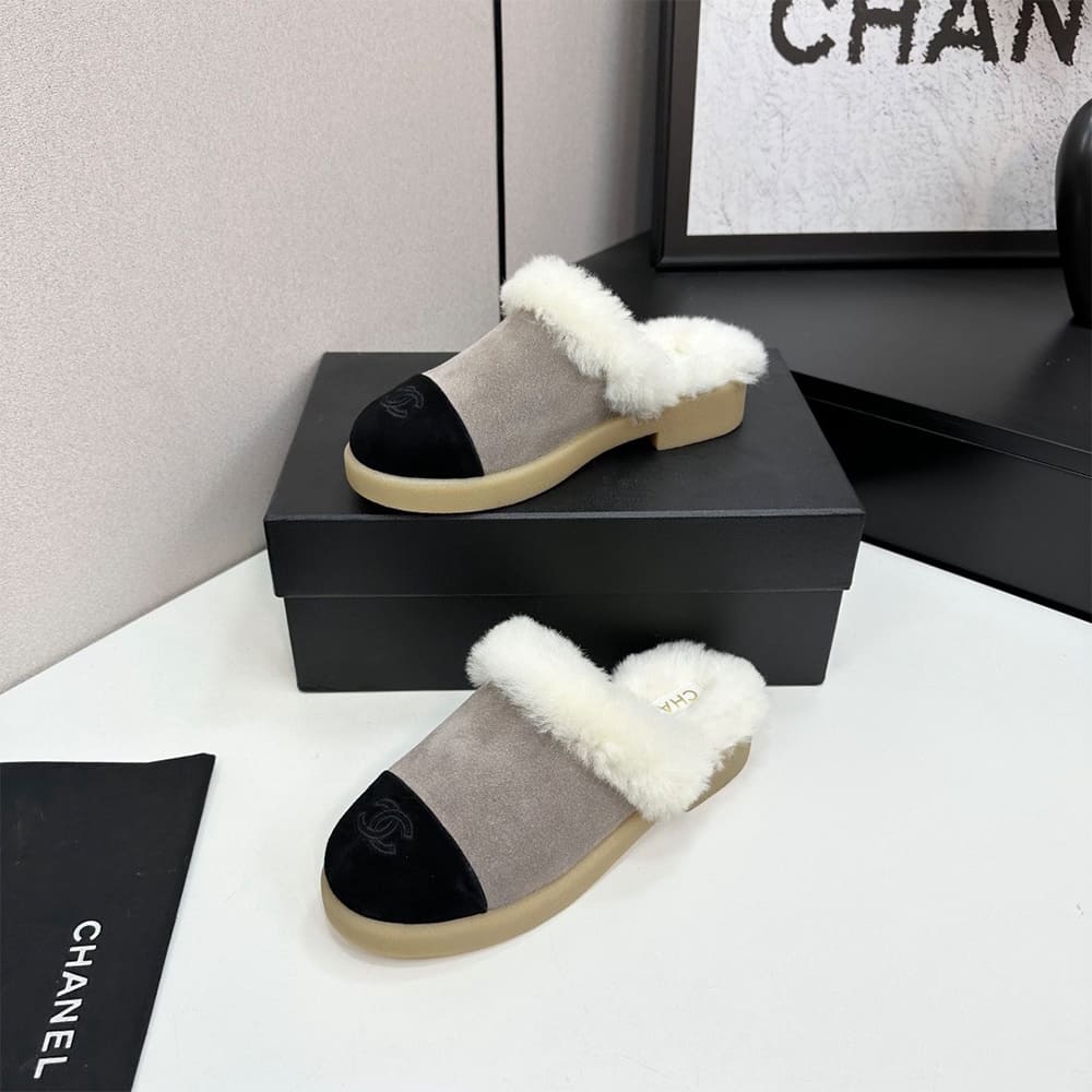 Ch**el Suede Shearling Mules