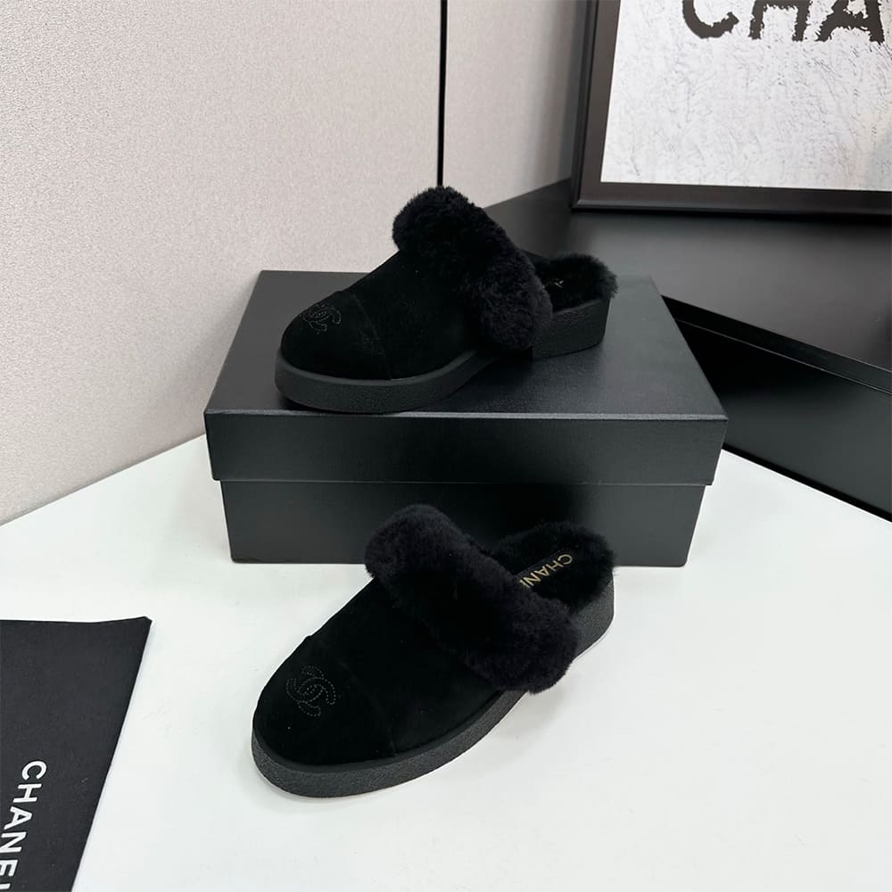 Ch**el Suede Shearling Mules