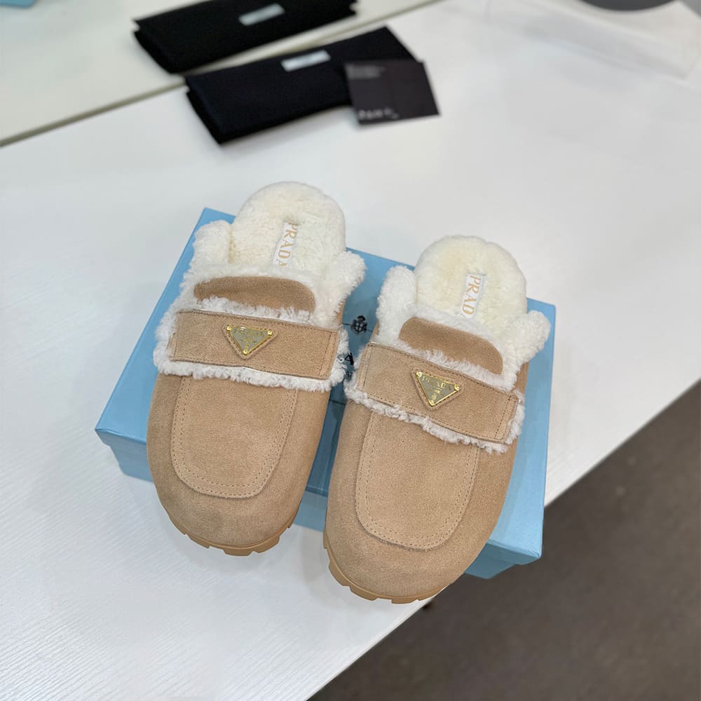 Pra*a Suede and shearling slippers