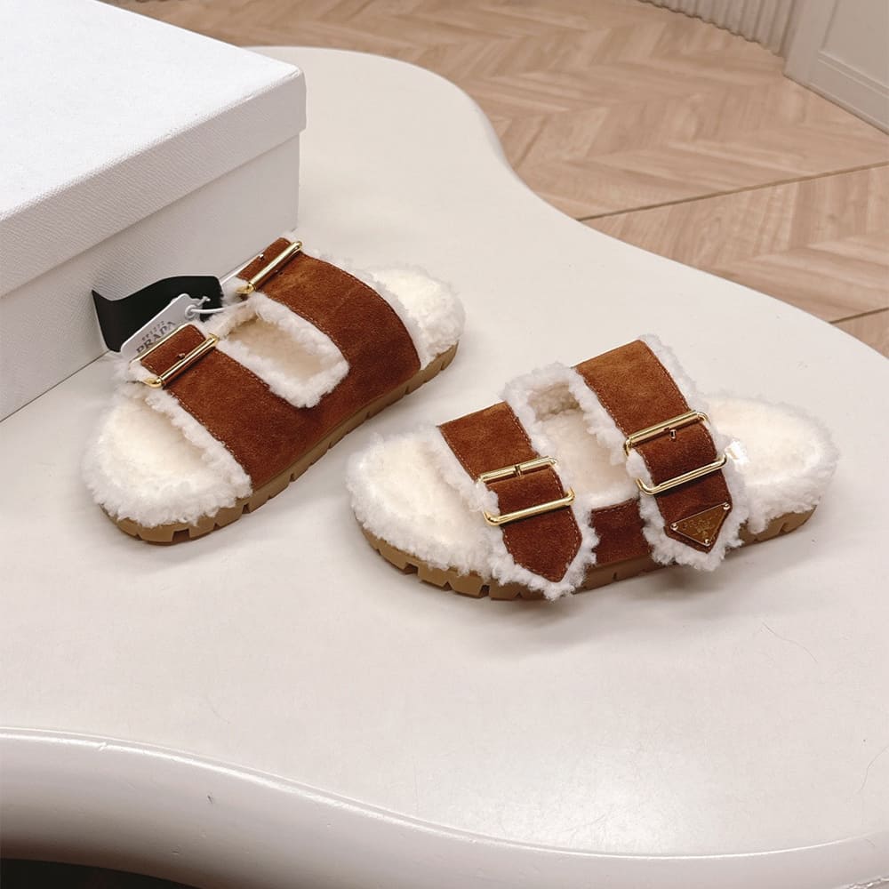 Pra*a Suede and shearling slides