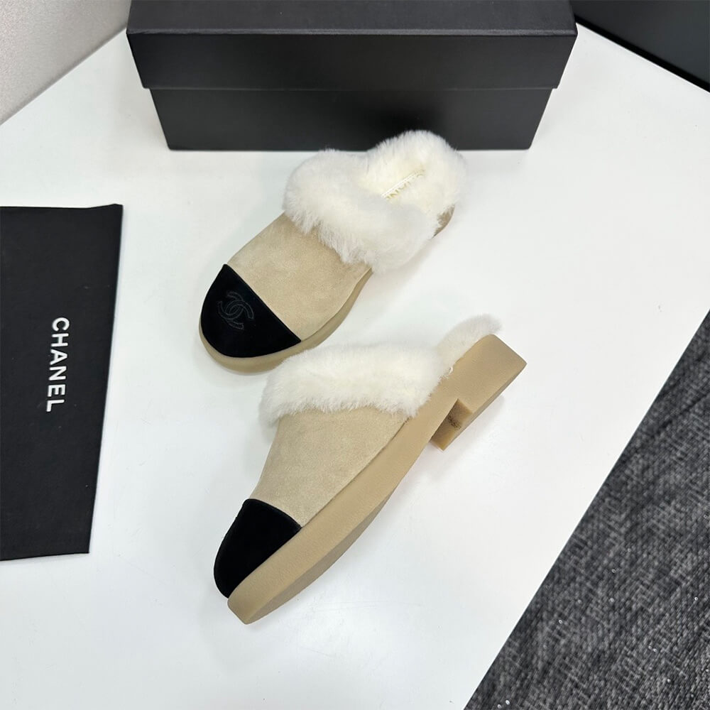 Ch**el Suede Shearling Mules