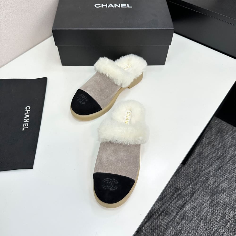 Ch**el Suede Shearling Mules