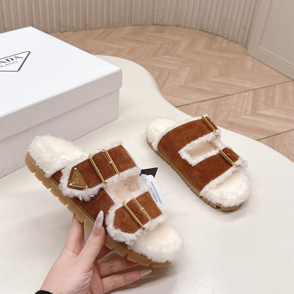 Pra*a Suede and shearling slides