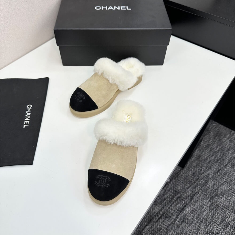 Ch**el Suede Shearling Mules