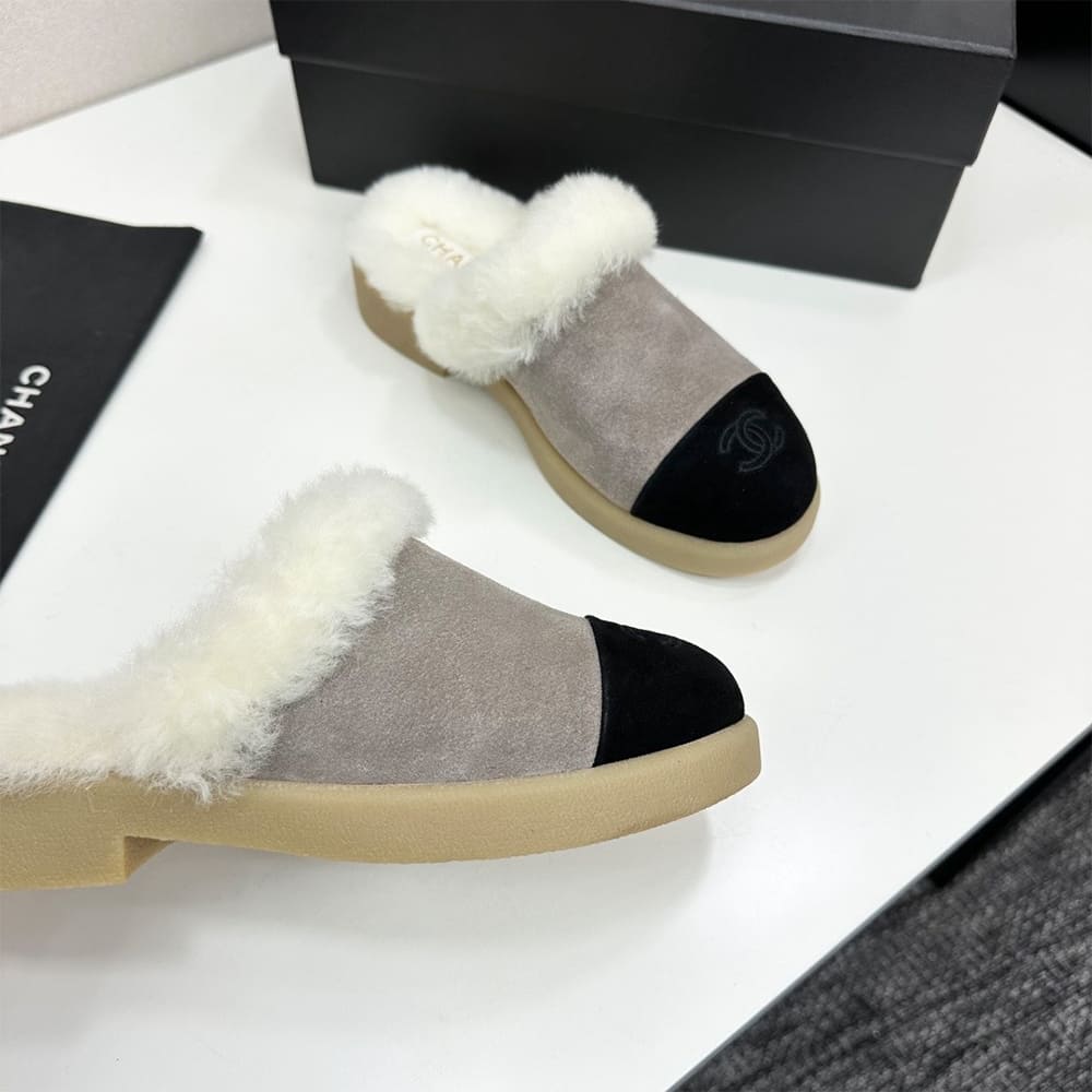 Ch**el Suede Shearling Mules