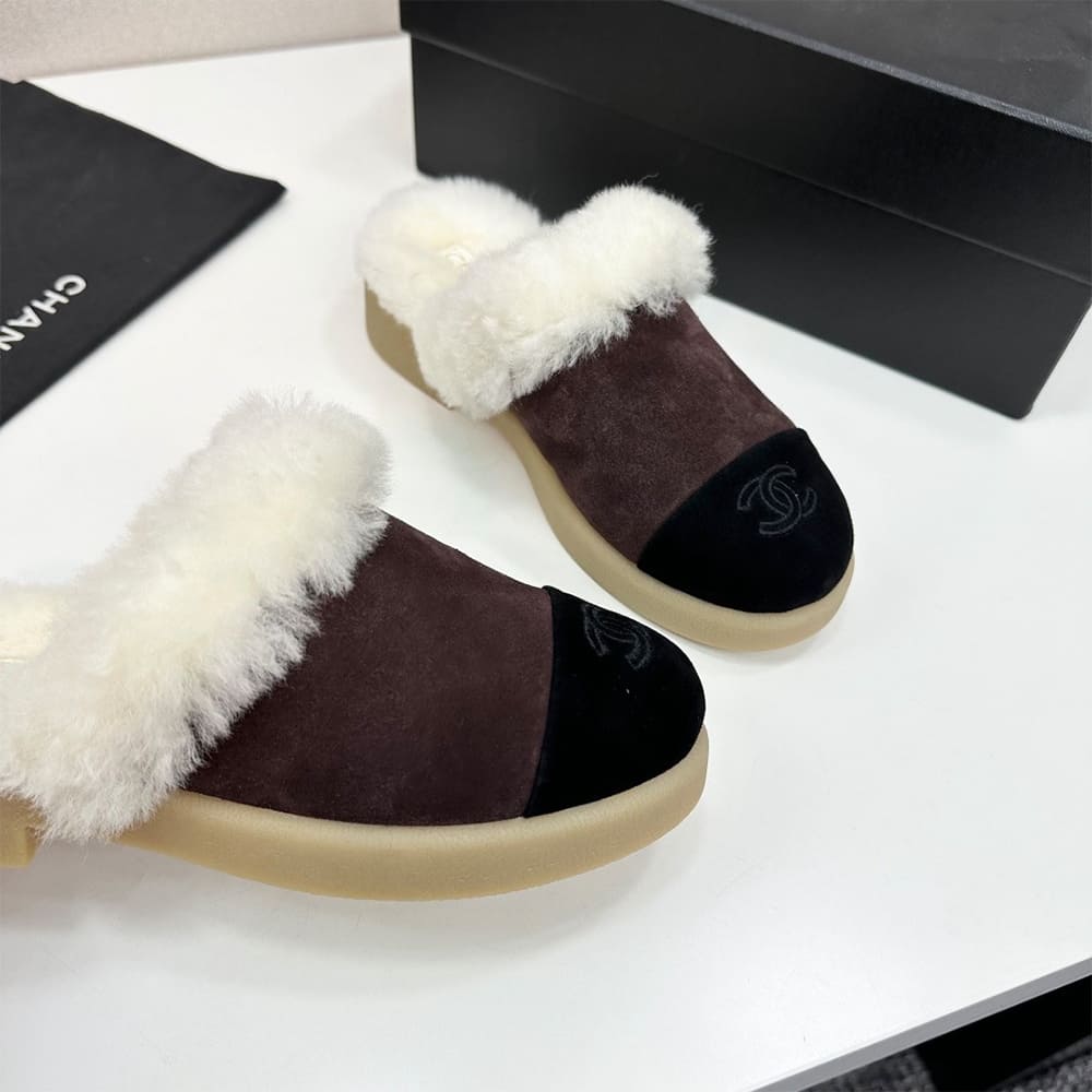Ch**el Suede Shearling Mules