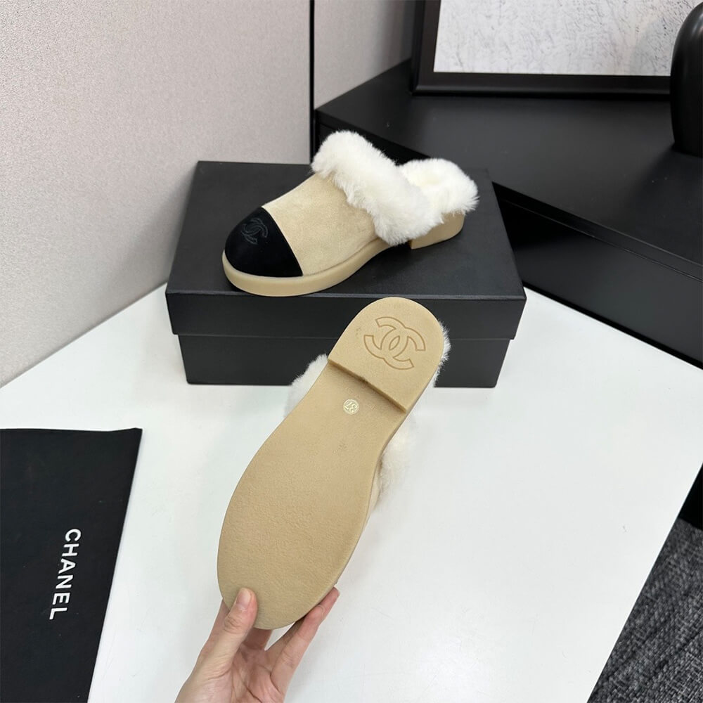Ch**el Suede Shearling Mules
