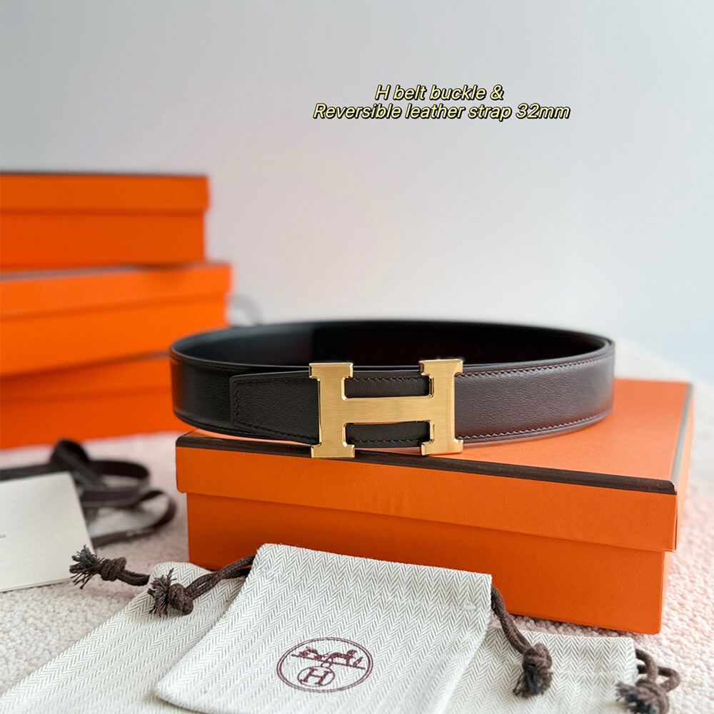 H**me5 H belt buckle & Reversible leather strap 32 mm