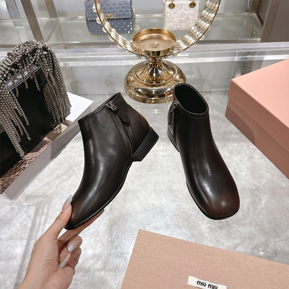 M1um1u Fumé Leather Ankle Boots