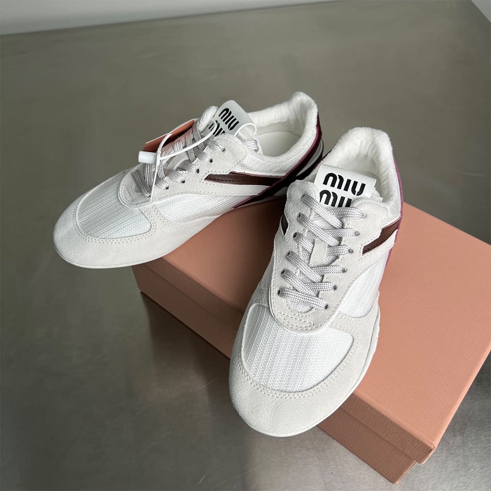 M1um1u Gymnasium technical fabric and suede sneakers