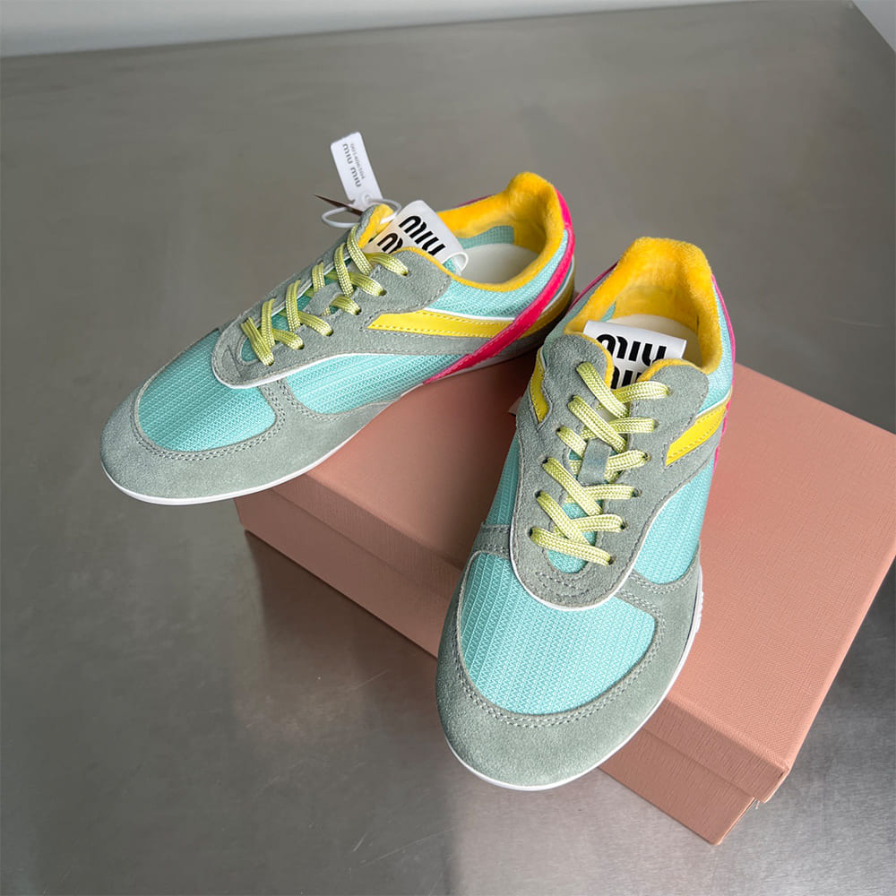 M1um1u Gymnasium technical fabric and suede sneakers