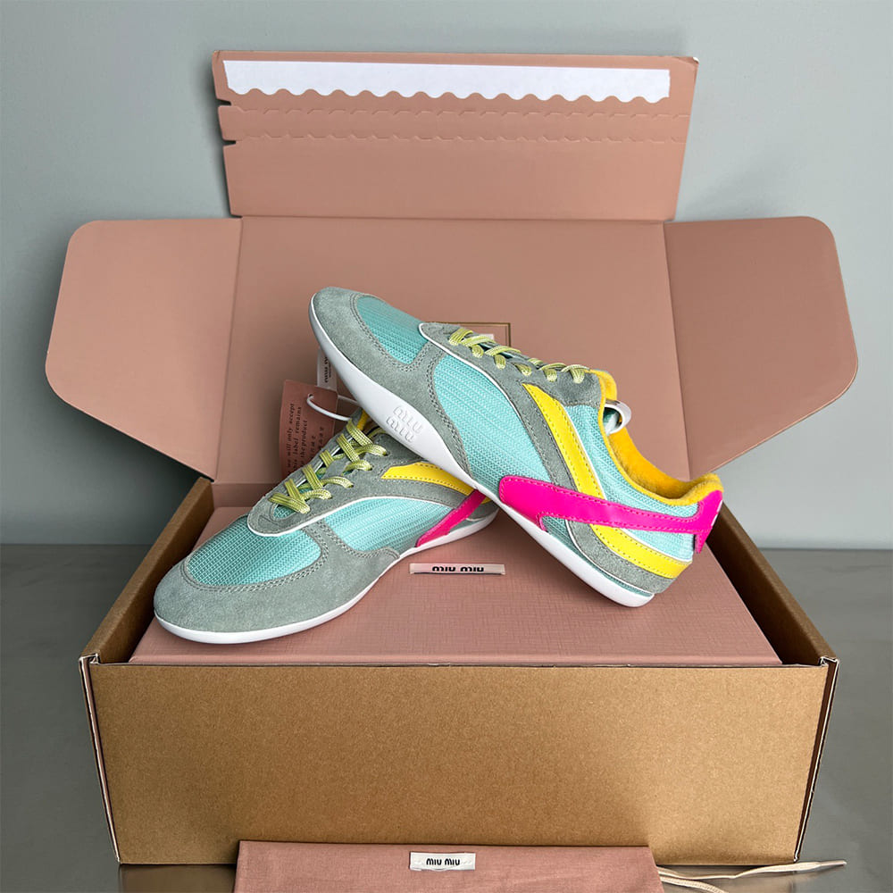 M1um1u Gymnasium technical fabric and suede sneakers