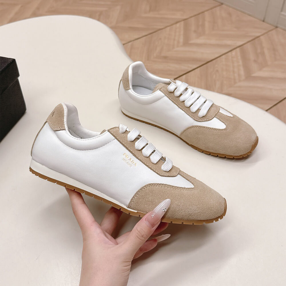 Pra*a Nappa leather and suede sneakers