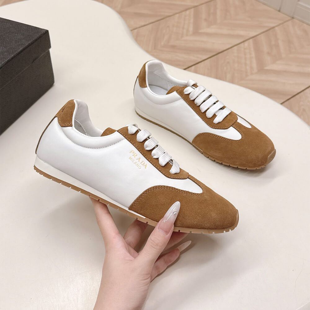 Pra*a Nappa leather and suede sneakers