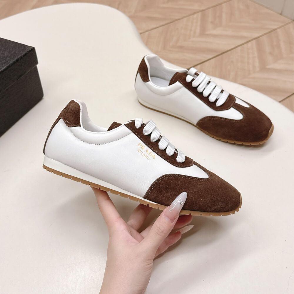 Pra*a Nappa leather and suede sneakers