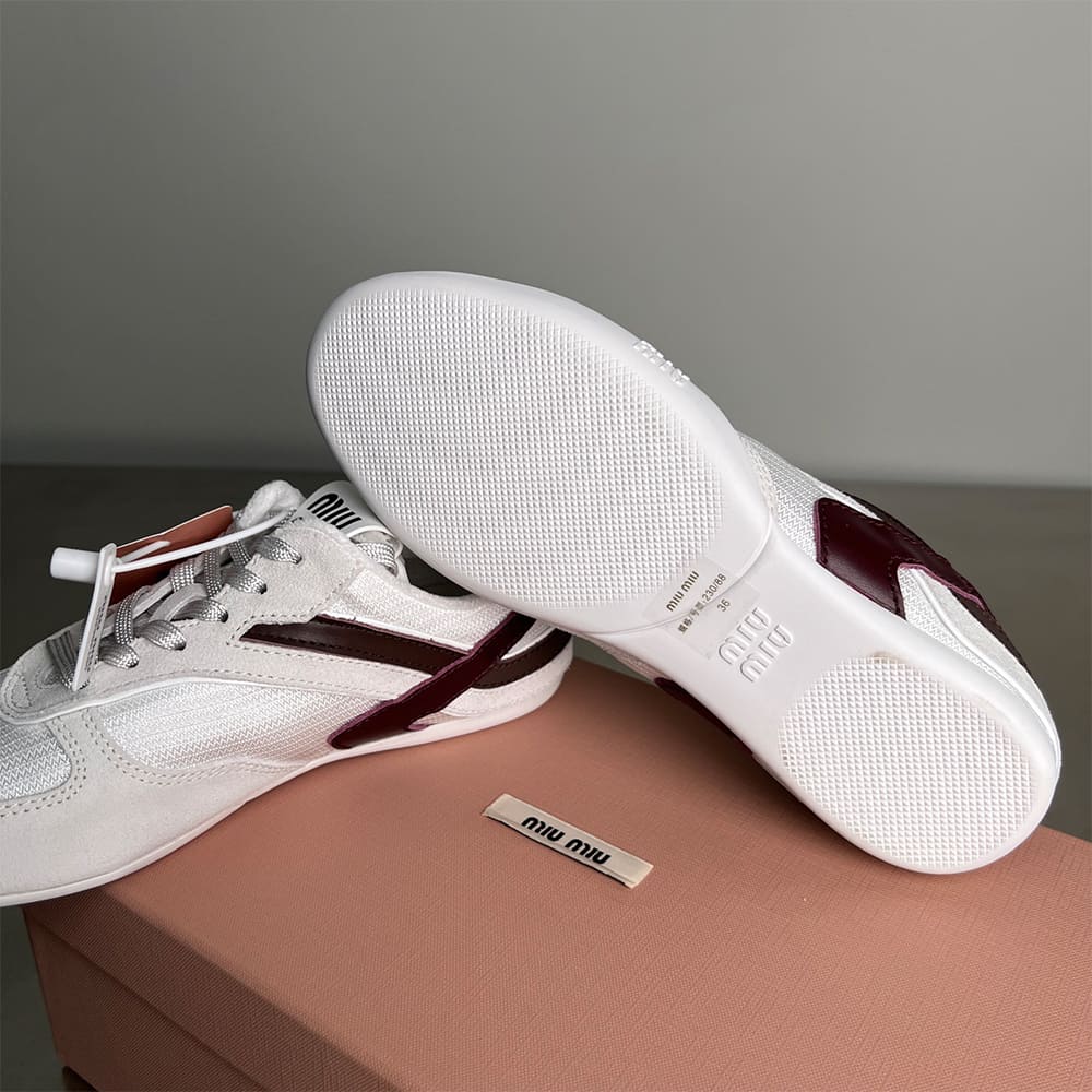 M1um1u Gymnasium technical fabric and suede sneakers