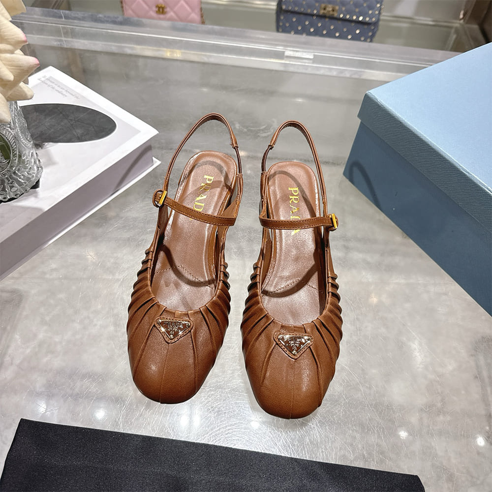 Pra*a Ruched Toe Mary Jane Leather Pumps (EU SIZE 35-41)