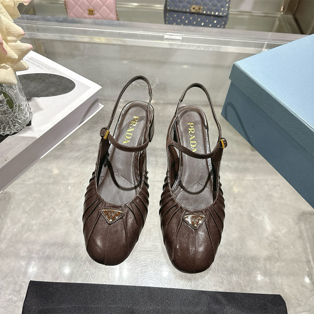 Pra*a Ruched Toe Mary Jane Leather Pumps (EU SIZE 35-41)
