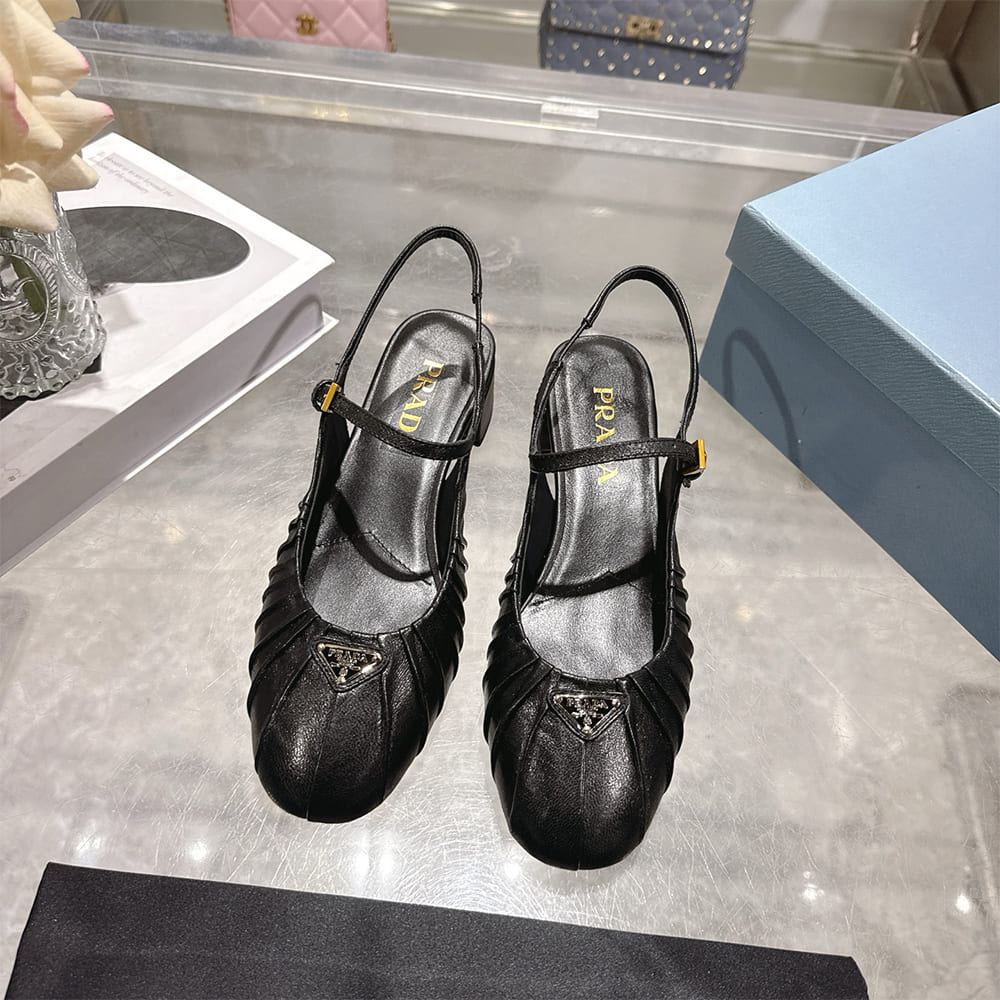 Pra*a Ruched Toe Mary Jane Leather Pumps (EU SIZE 35-41)