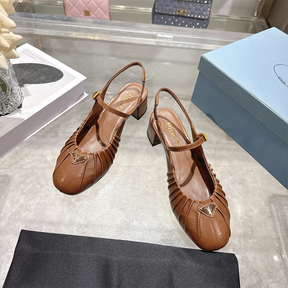 Pra*a Ruched Toe Mary Jane Leather Pumps (EU SIZE 35-41)