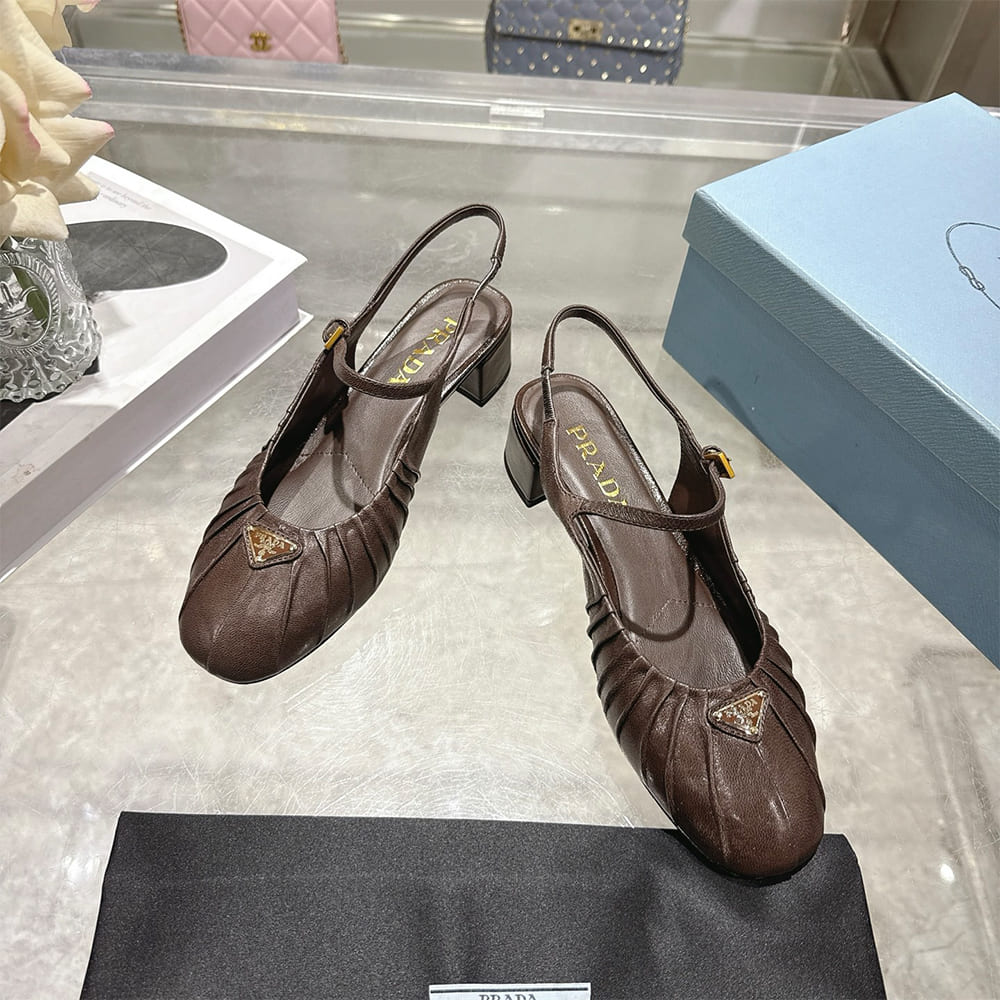 Pra*a Ruched Toe Mary Jane Leather Pumps (EU SIZE 35-41)
