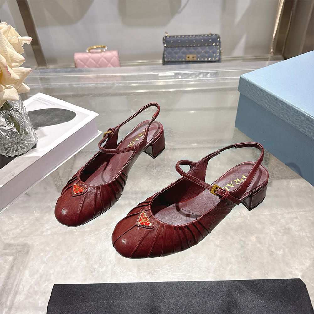 Pra*a Ruched Toe Mary Jane Leather Pumps (EU SIZE 35-41)