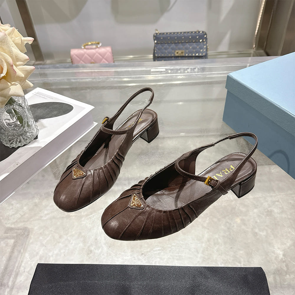 Pra*a Ruched Toe Mary Jane Leather Pumps (EU SIZE 35-41)