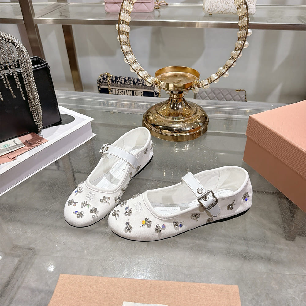 M1um1u Embroidered drill ballerinas (EU SIZE 35-41)