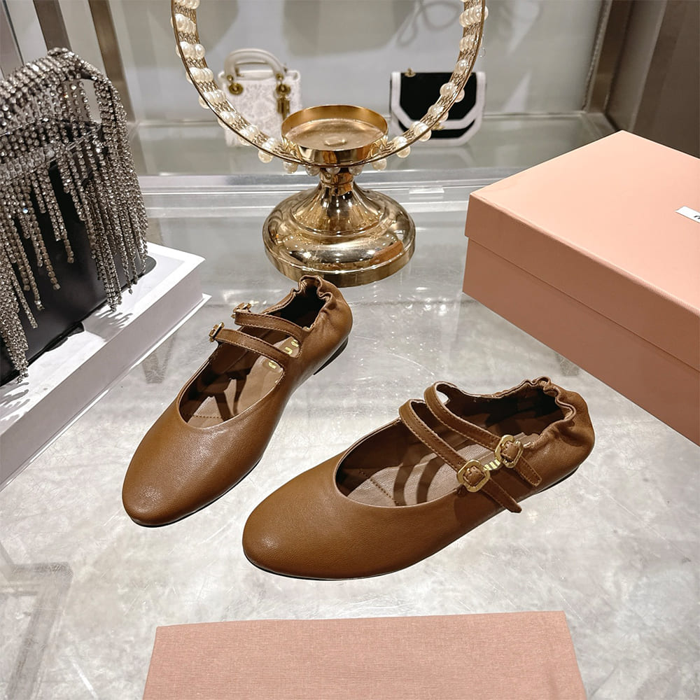 M1um1u Ruched Nappa Leather Ballet Flats (EU SIZE 35-41)