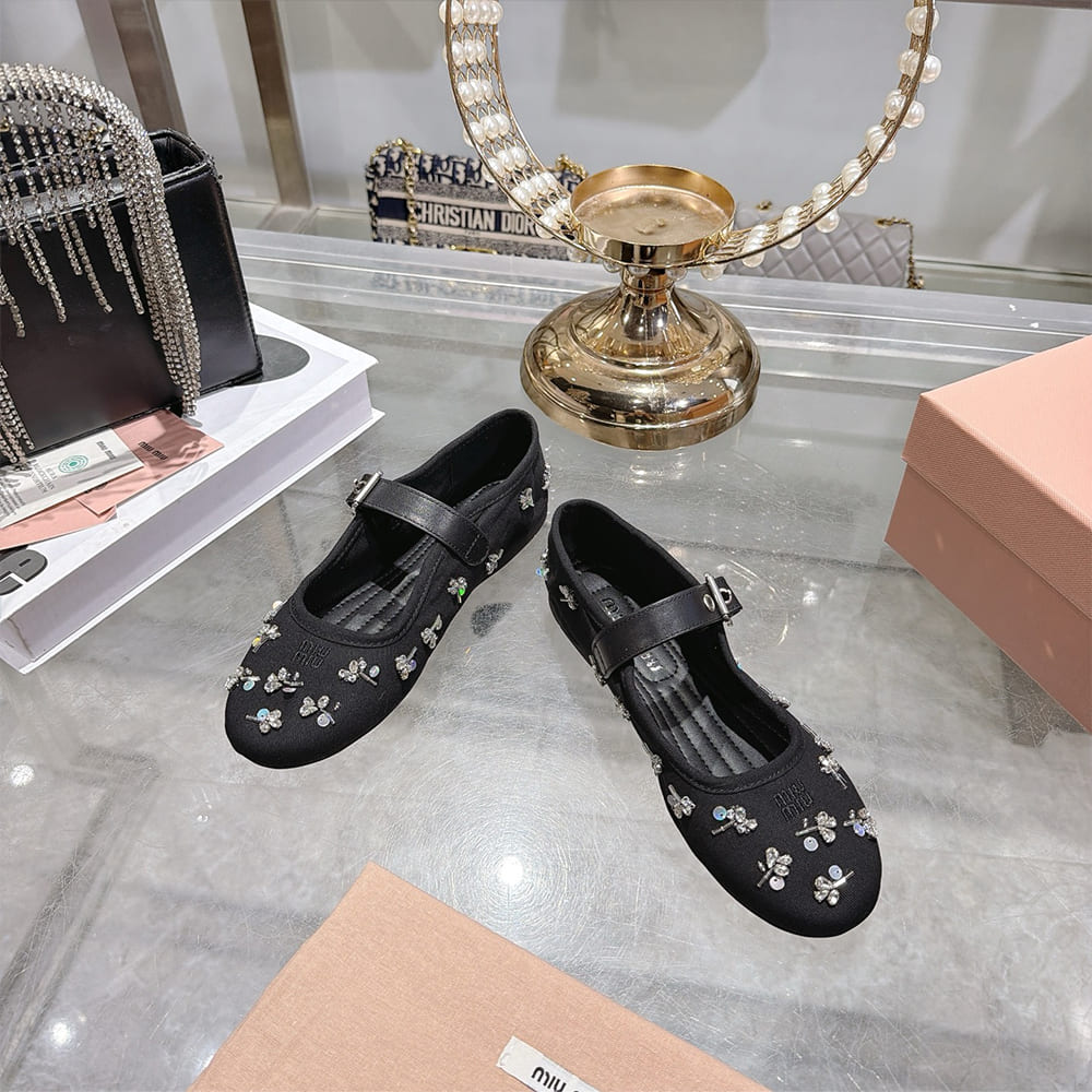 M1um1u Embroidered drill ballerinas (EU SIZE 35-41)