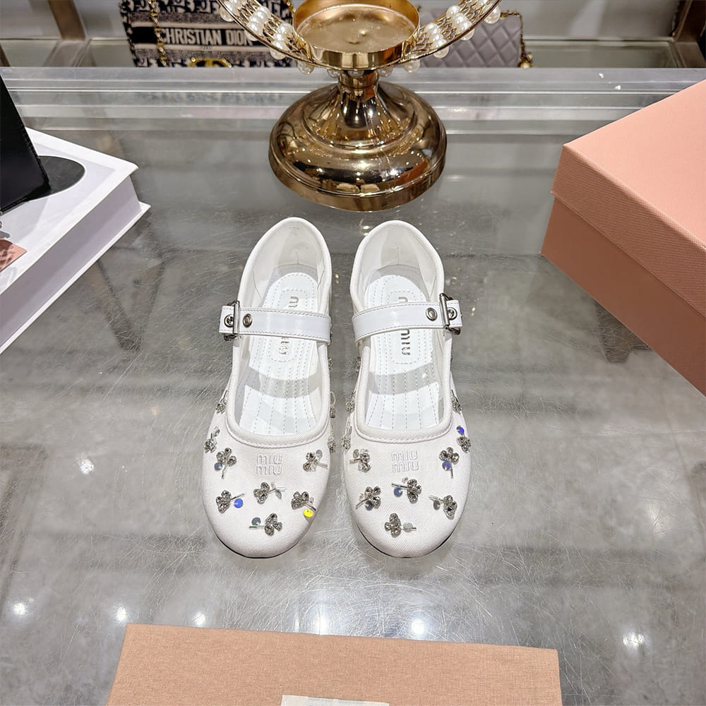 M1um1u Embroidered drill ballerinas (EU SIZE 35-41)