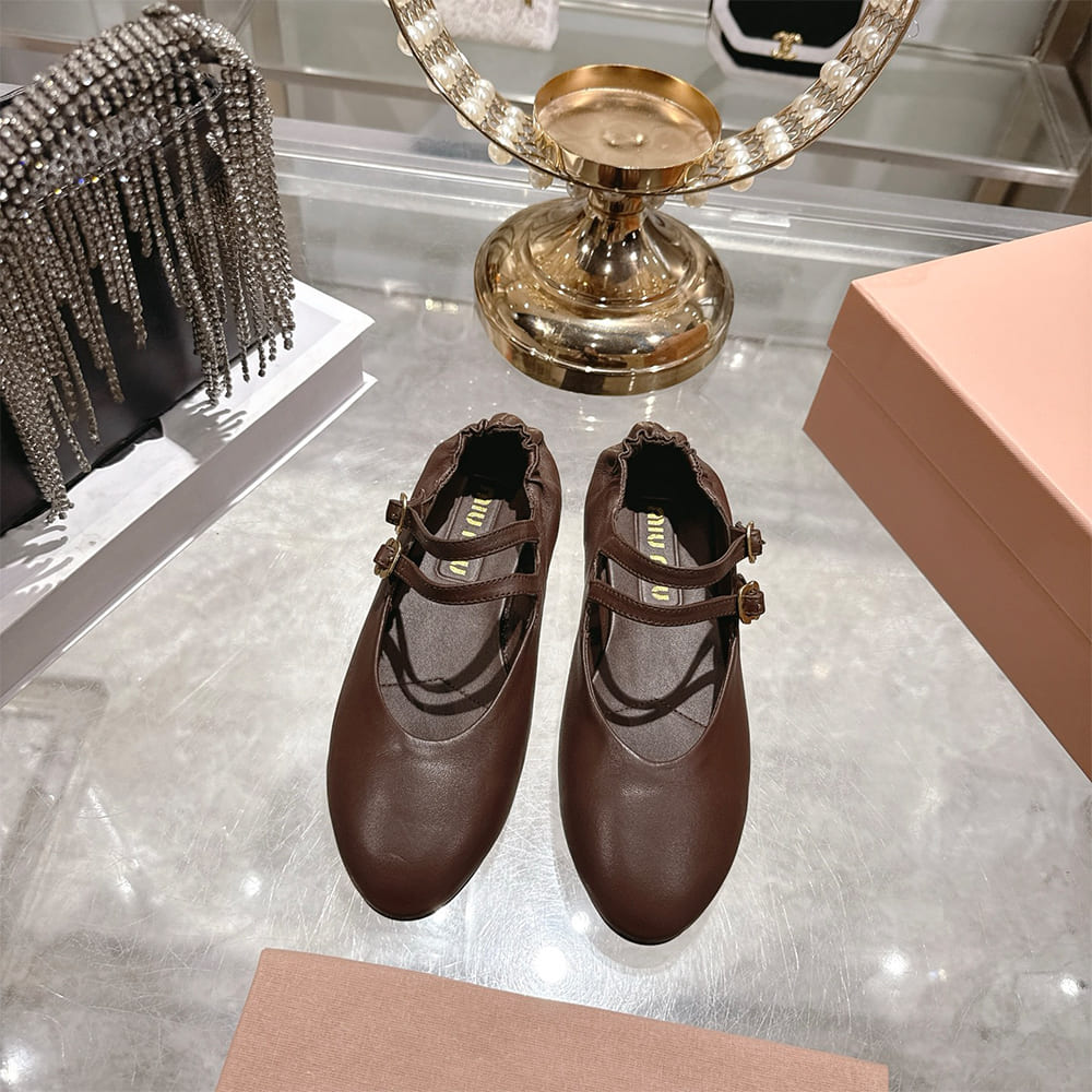 M1um1u Ruched Nappa Leather Ballet Flats (EU SIZE 35-41)