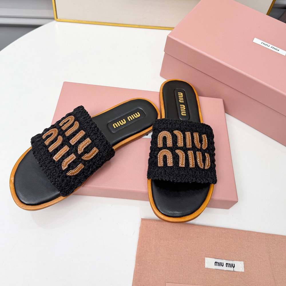 M1um1u Crochet and leather slides (EU SIZE 35-41)