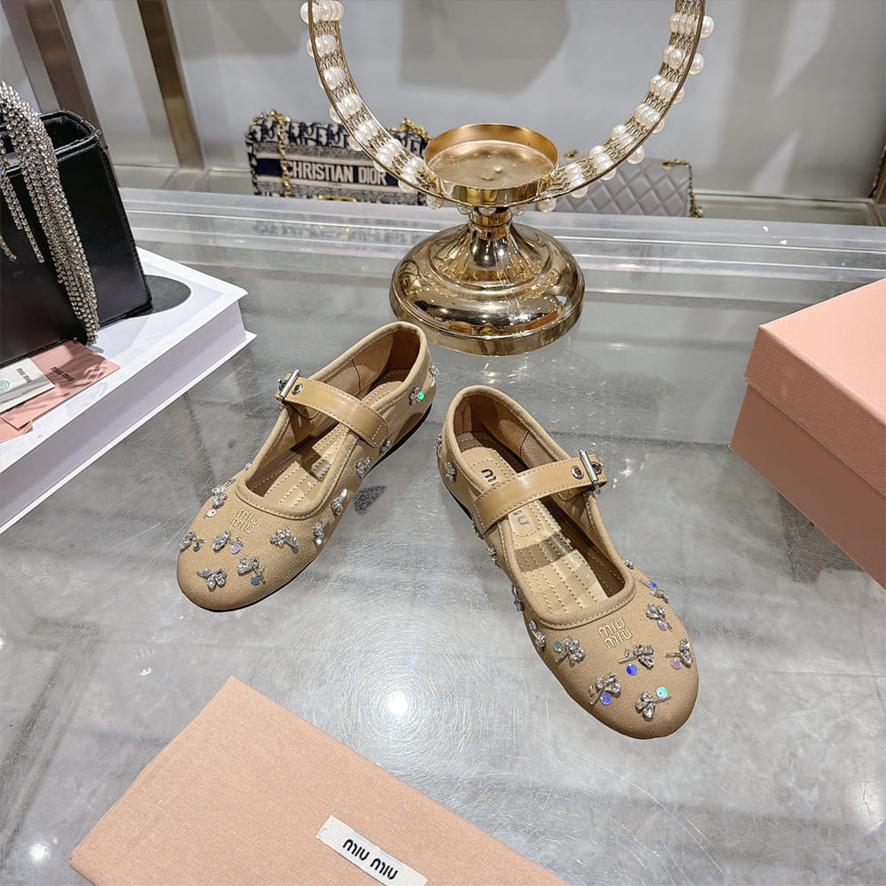 M1um1u Embroidered drill ballerinas (EU SIZE 35-41)