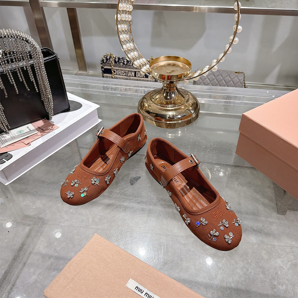 M1um1u Embroidered drill ballerinas (EU SIZE 35-41)