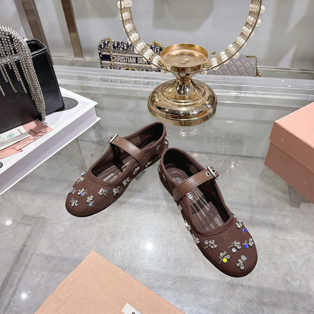 M1um1u Embroidered drill ballerinas (EU SIZE 35-41)