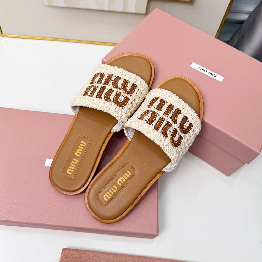 M1um1u Crochet and leather slides (EU SIZE 35-41)