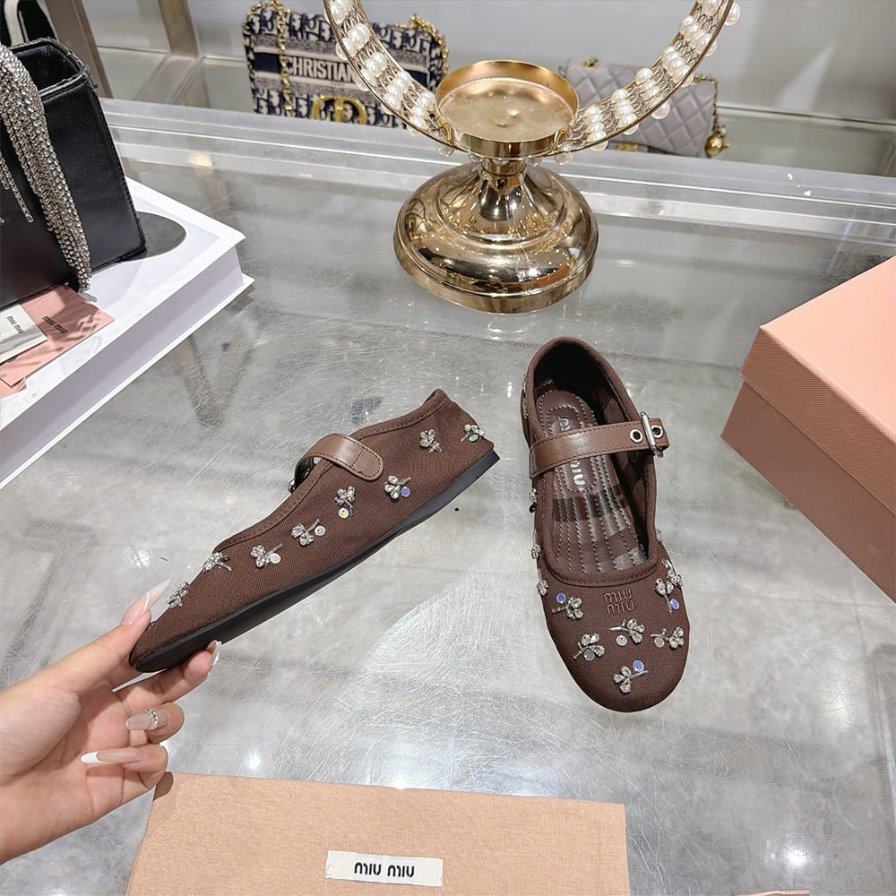 M1um1u Embroidered drill ballerinas (EU SIZE 35-41)