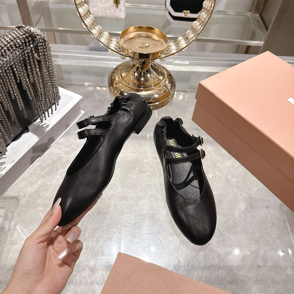 M1um1u Ruched Nappa Leather Ballet Flats (EU SIZE 35-41)