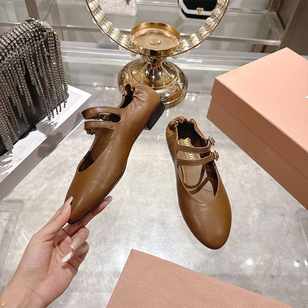 M1um1u Ruched Nappa Leather Ballet Flats (EU SIZE 35-41)