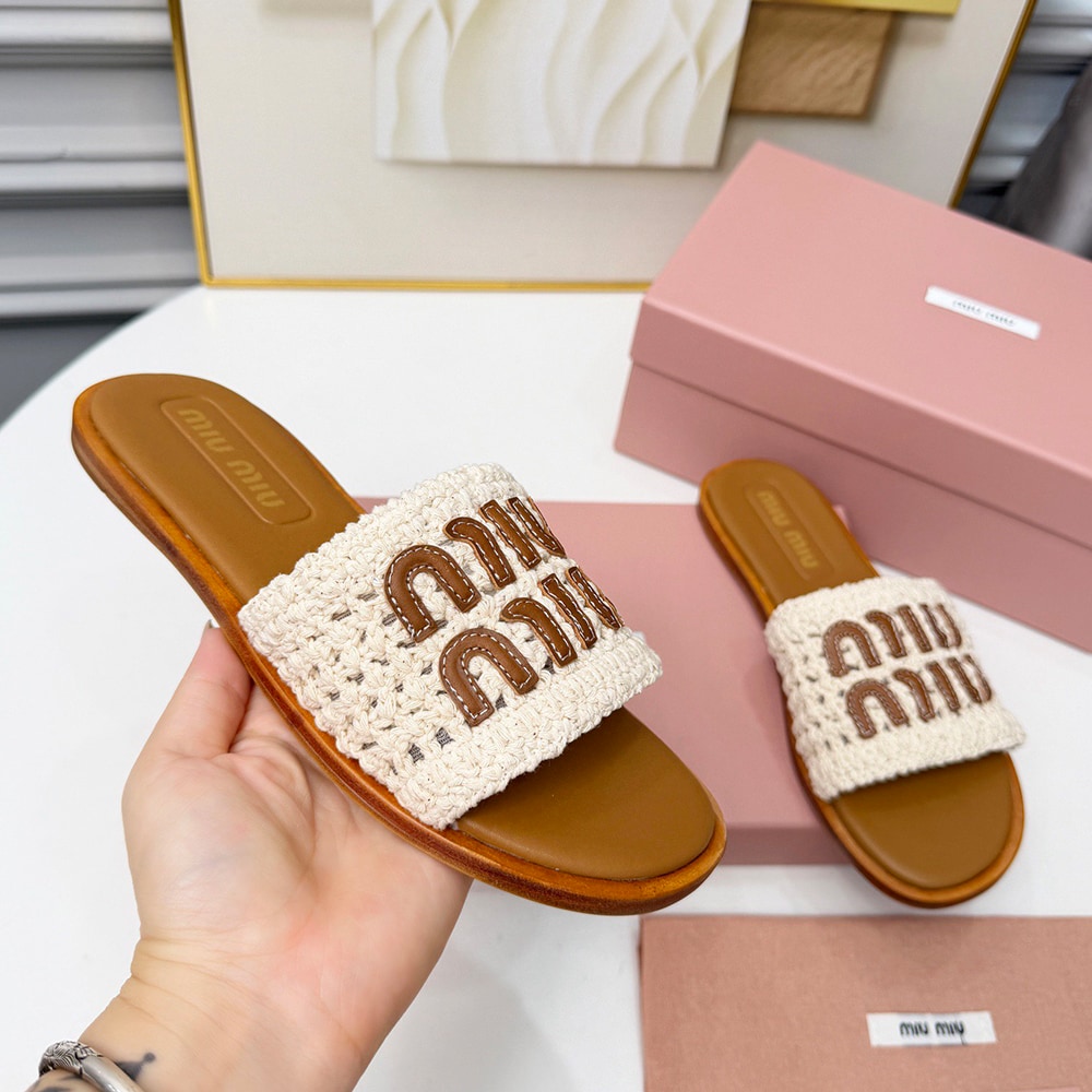 M1um1u Crochet and leather slides (EU SIZE 35-41)