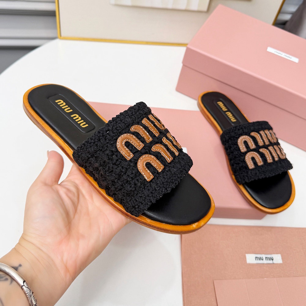 M1um1u Crochet and leather slides (EU SIZE 35-41)