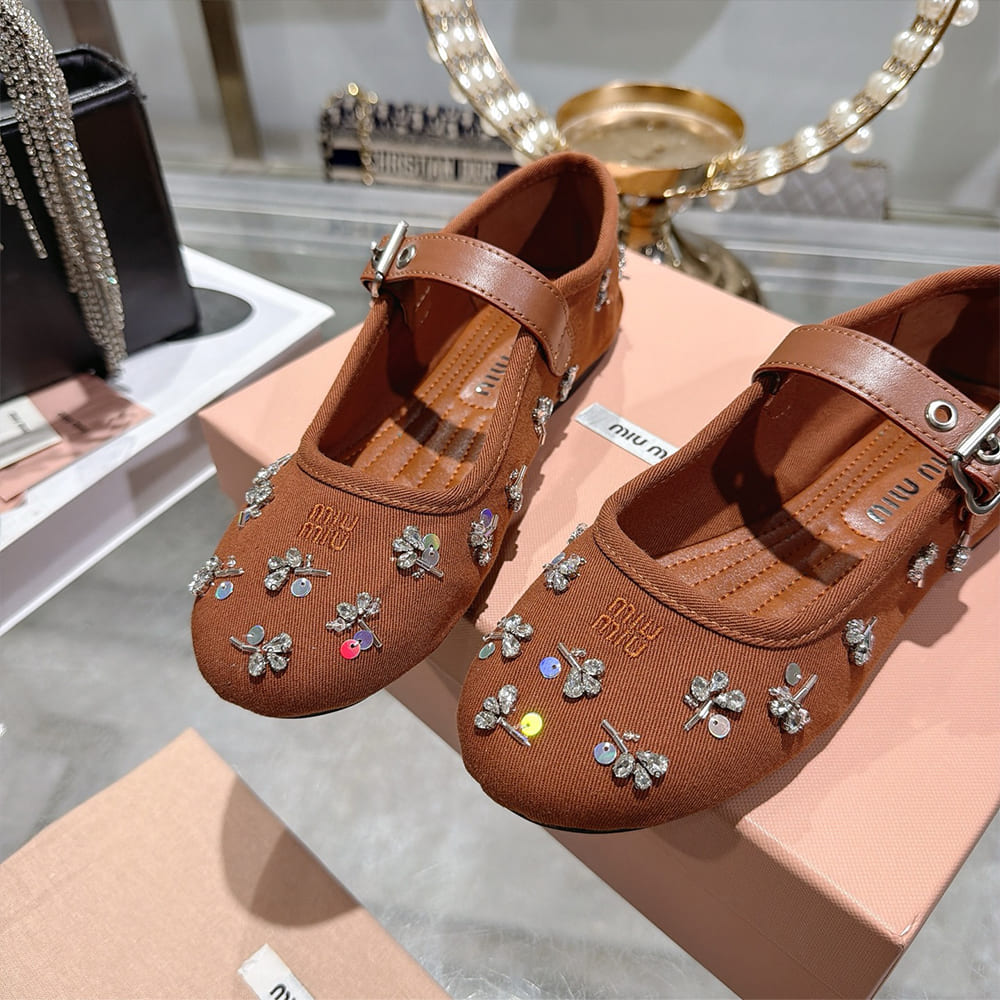 M1um1u Embroidered drill ballerinas (EU SIZE 35-41)