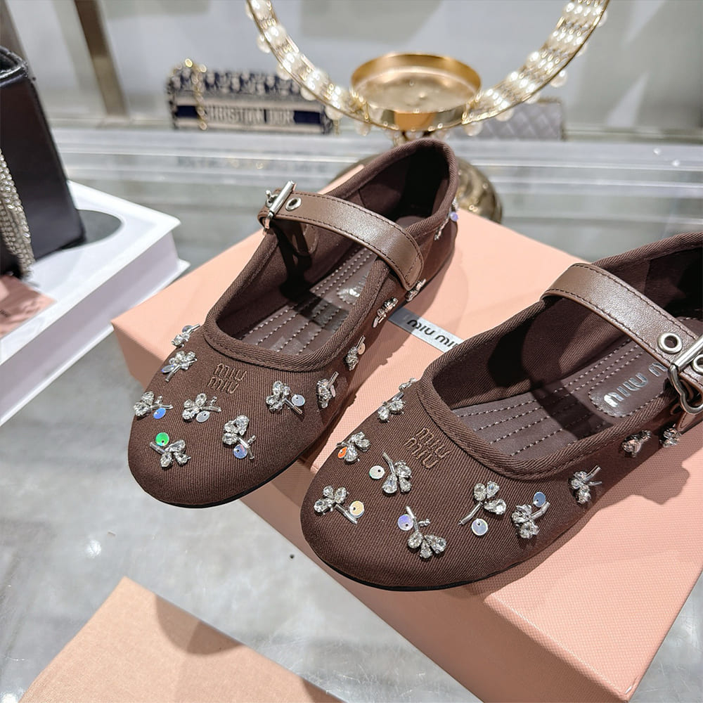 M1um1u Embroidered drill ballerinas (EU SIZE 35-41)