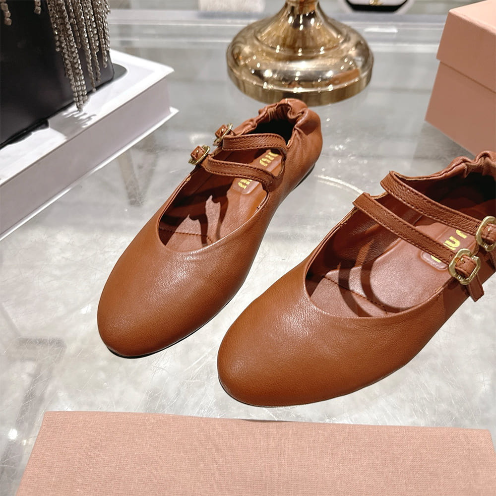 M1um1u Ruched Nappa Leather Ballet Flats (EU SIZE 35-41)